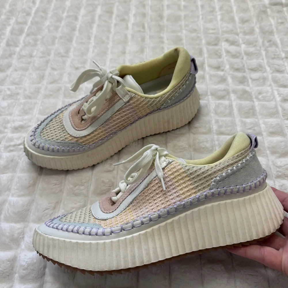 Dolce Vita 7.5 Dolen Lace Up Sneakers Shoes ~ Pastel Rainbow Platform
